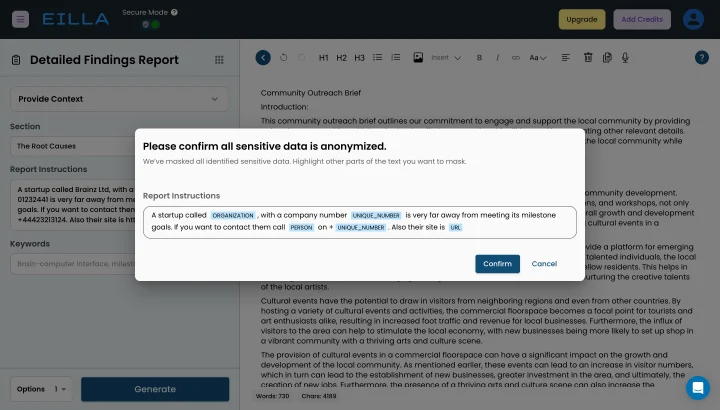 Screenshot of Eilla AI website