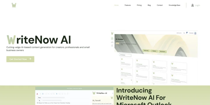 Screenshot of WriteNow AI website