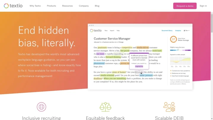 Screenshot of Textio website