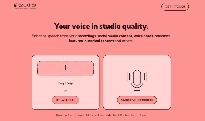 Screenshot of Ai|coustics website