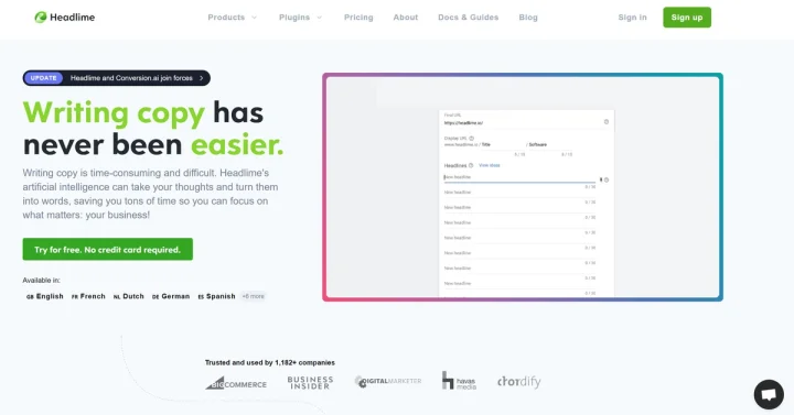 Screenshot of Headlime website