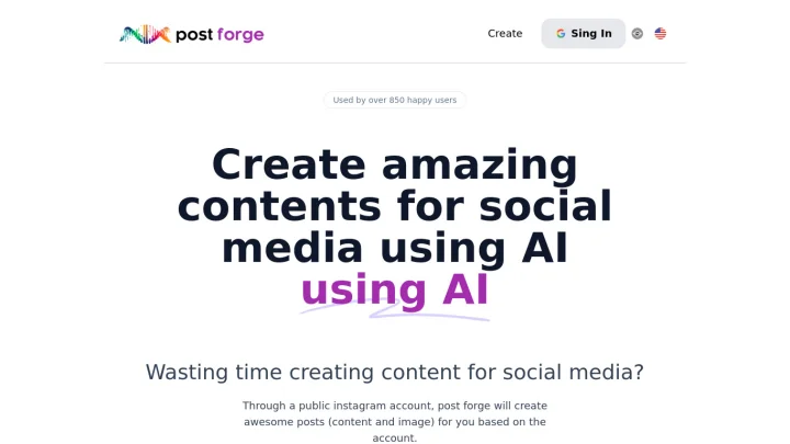 Screenshot of Post Forge website