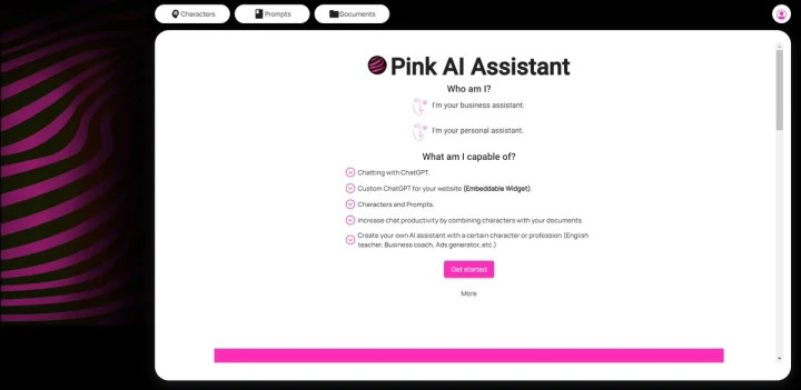 Screenshot of Pink AI Assistant website