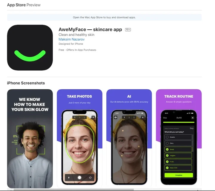 Screenshot of AweMyFace website