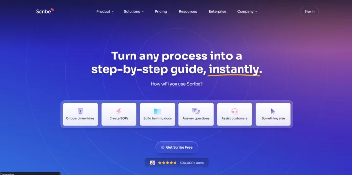 Screenshot of Scribe website