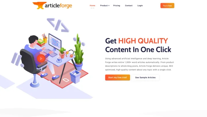 Screenshot of ArticleForge website