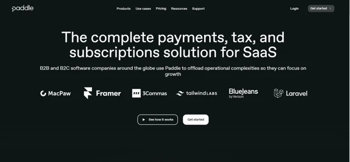Screenshot of Paddle website