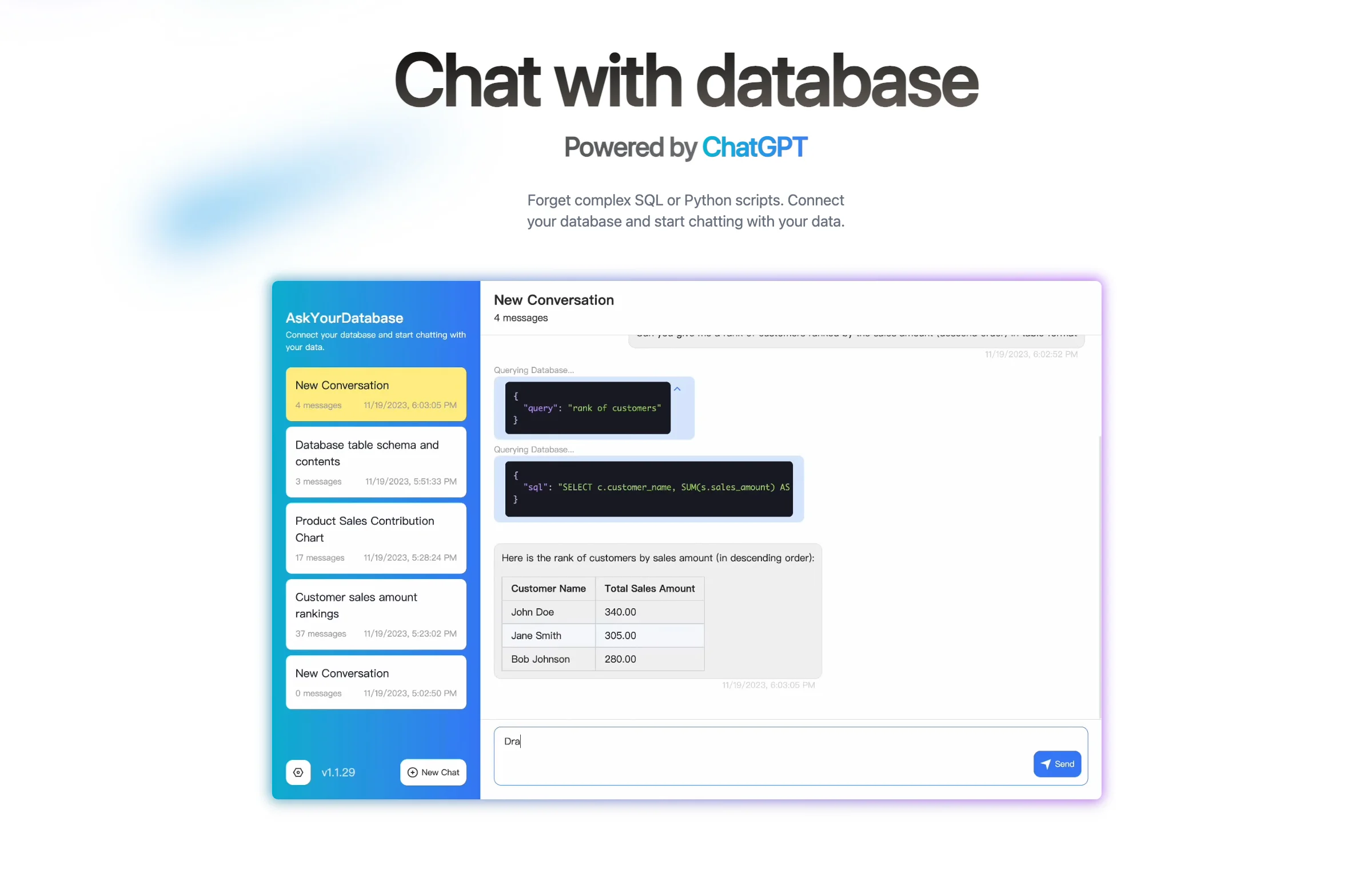 Screenshot of AskYourDatabase website