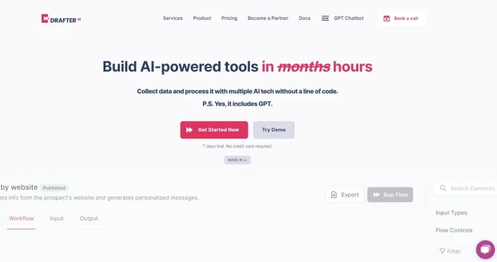 Screenshot of Drafter AI website