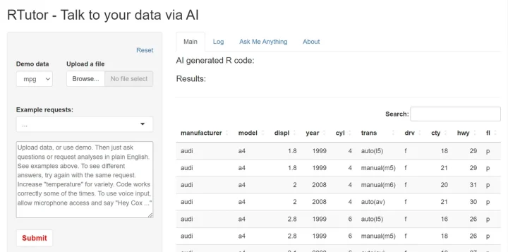 Screenshot of RTutor website