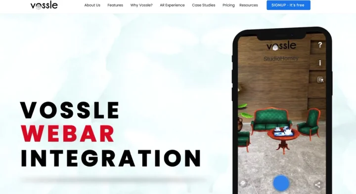 Screenshot of Vossle AR website