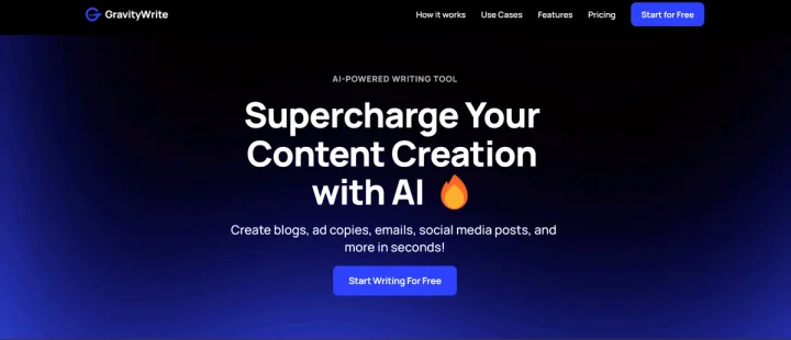 Screenshot of GravityWrite website