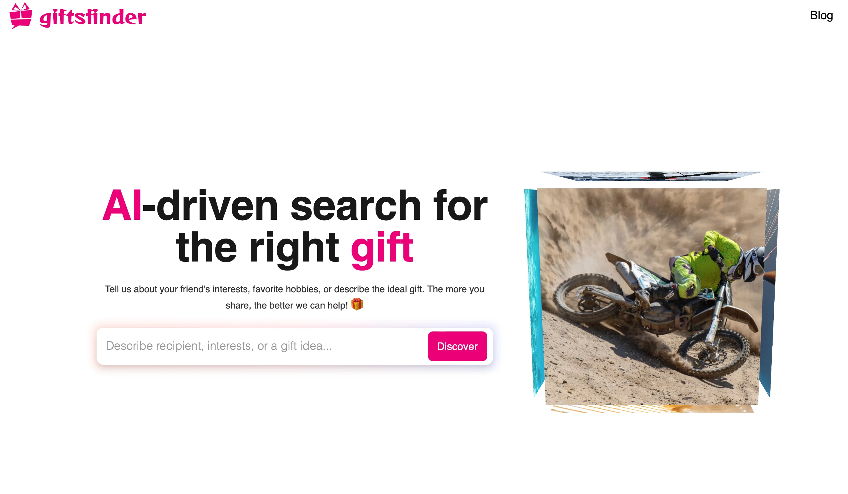 Screenshot of Gifts Finder AI website