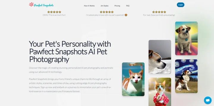 Screenshot of Pawfect Snapshots website