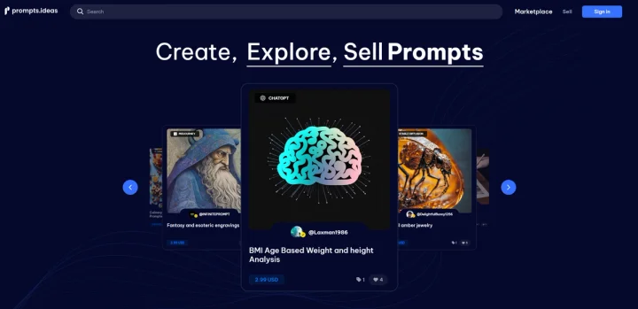 Screenshot of PromptsIdeas website