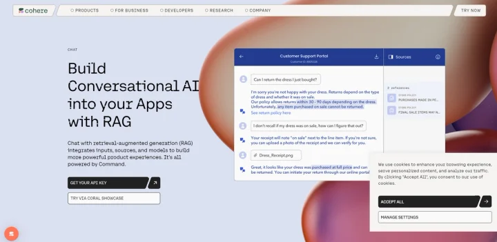 Screenshot of Chat | Cohere website