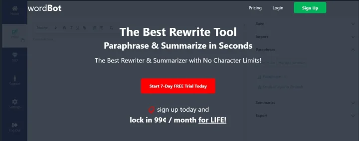 Screenshot of Wordbot website