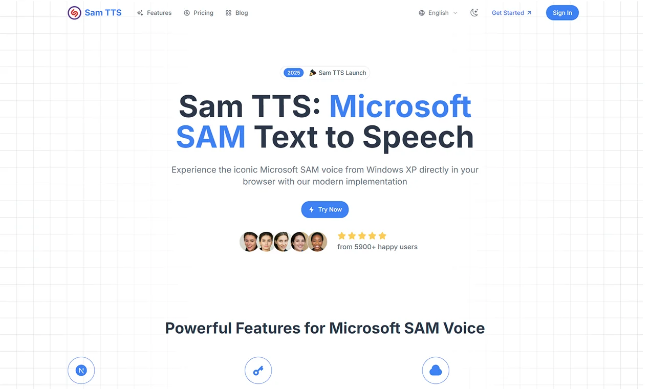 Screenshot of Sam TTS website
