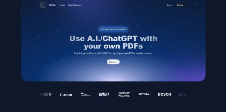 Screenshot of Khrisa A.I. website