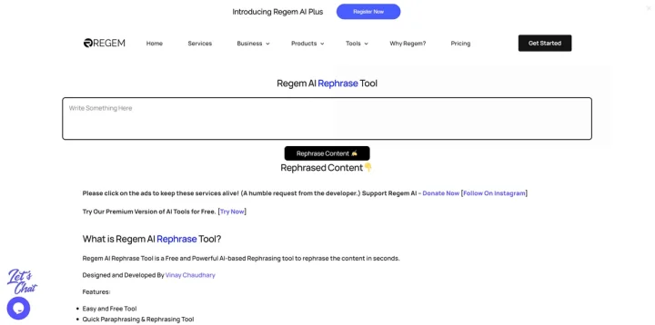 Screenshot of Regem AI Plus website