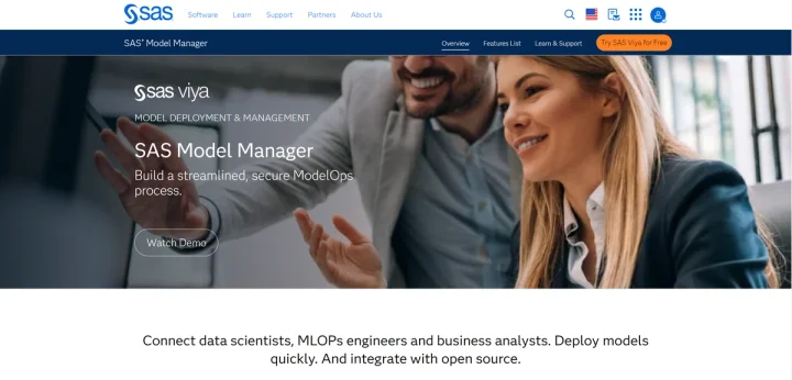 Screenshot of SAS Model Manager website