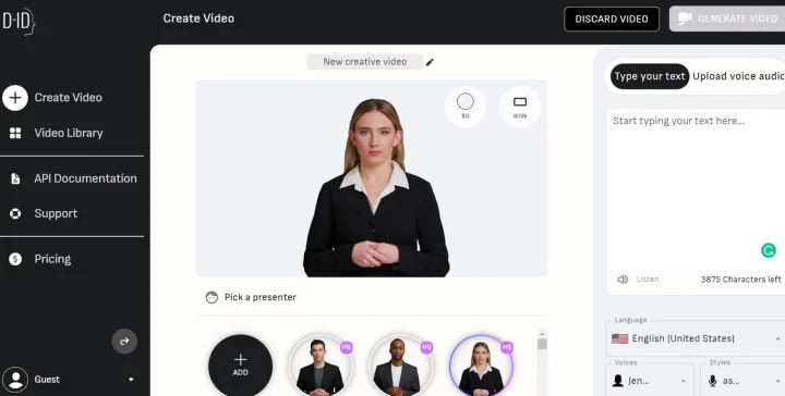 Screenshot of Creative Reality Studio (D-ID) website