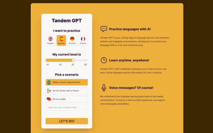 Screenshot of Tandem GPT website