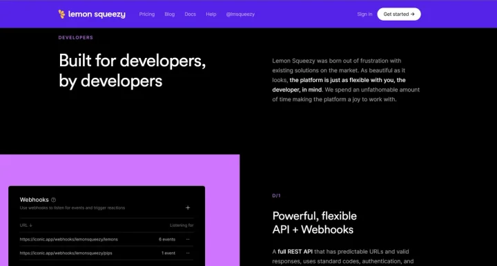 Screenshot of Lemon Squeezy website