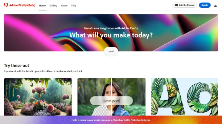 Screenshot of Adobe Firefly website