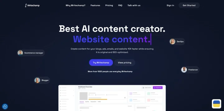 Screenshot of Writechamp website