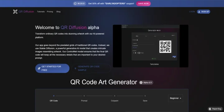 Screenshot of QR Diffusion website
