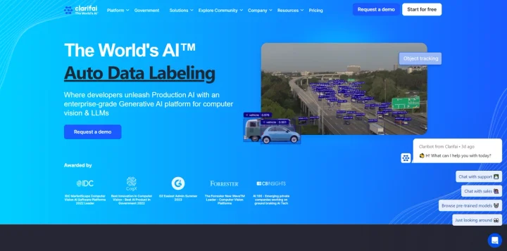 Screenshot of Clarifai website