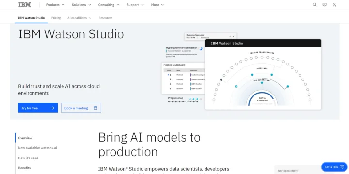 Screenshot of IBM Watson Studio website