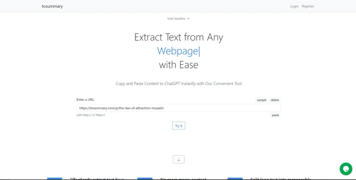 Screenshot of ToSummary website