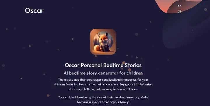 Screenshot of Oscar - bedtime story generator website