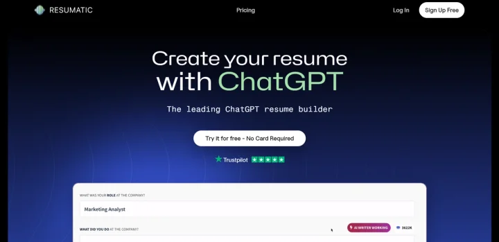 Screenshot of Resumatic website