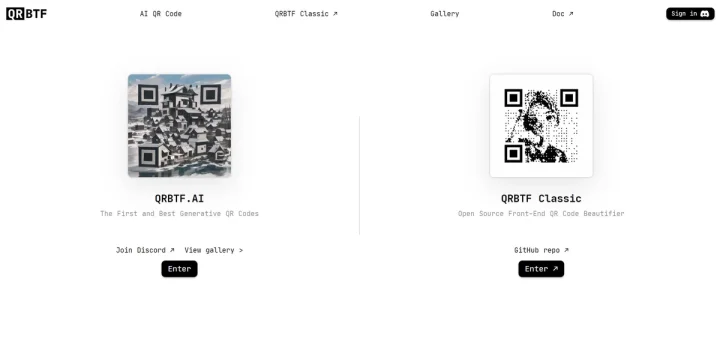 Screenshot of QRBTF AI website