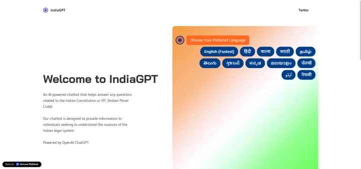 Screenshot of IndiaGPT website