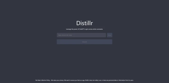 Screenshot of Distillr website
