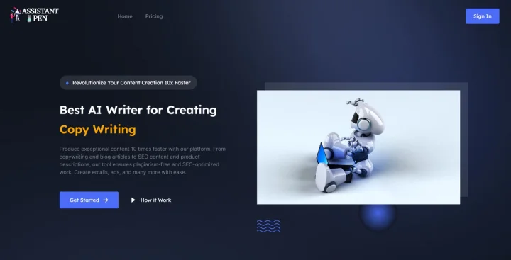 Screenshot of AssistantPen website