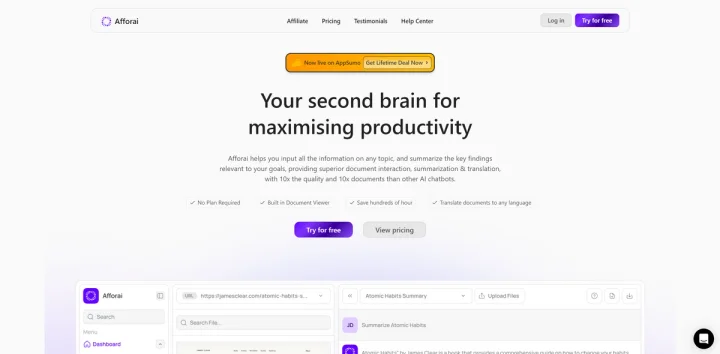 Screenshot of Afforai website