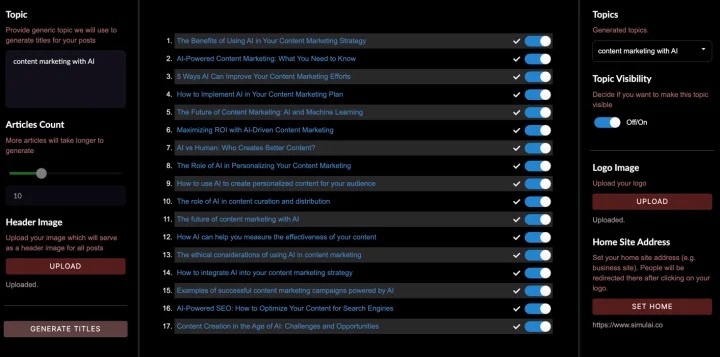 Screenshot of simulai website