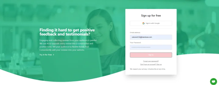 Screenshot of Review Bomb Me website