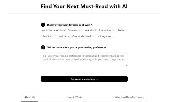 Screenshot of NextThreeBooks website