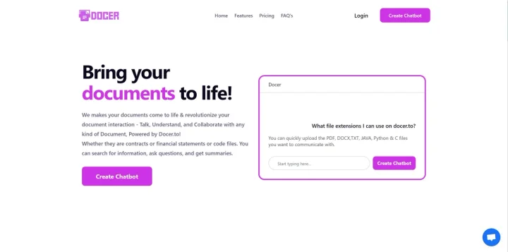 Screenshot of Docer website
