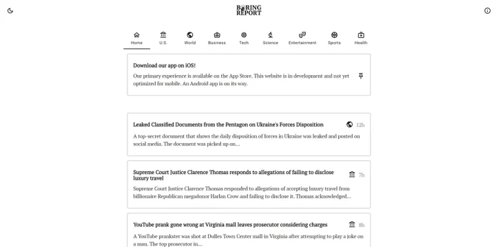 Screenshot of Boring Report website