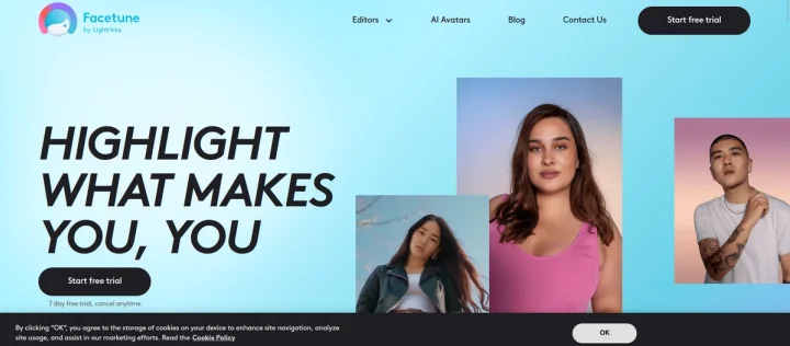 Screenshot of Facetune website