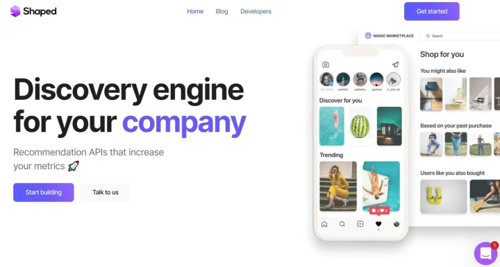 Screenshot of Shaped website