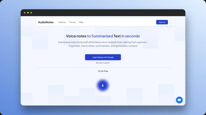 Screenshot of AudioNotes website