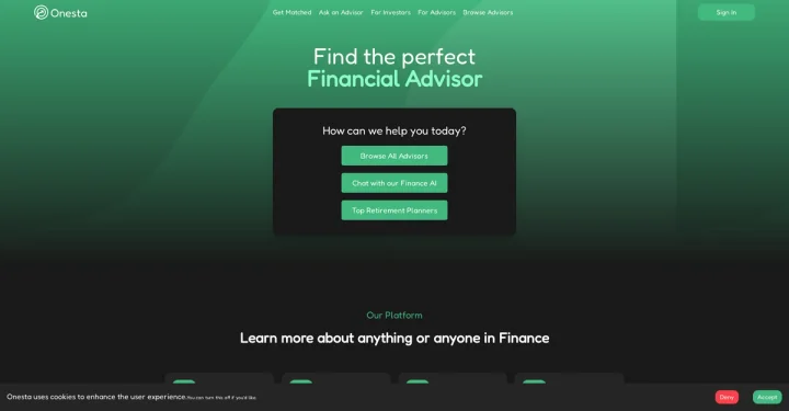 Screenshot of Onesta website